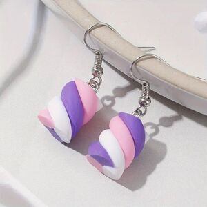 Marshmallow Twist Polymer Clay Silver Plated Earrings